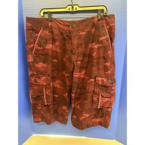 FRIED DENIM Camo Cargo Shorts Men's 34 Red Utility‎ Pockets Streetwear Festival